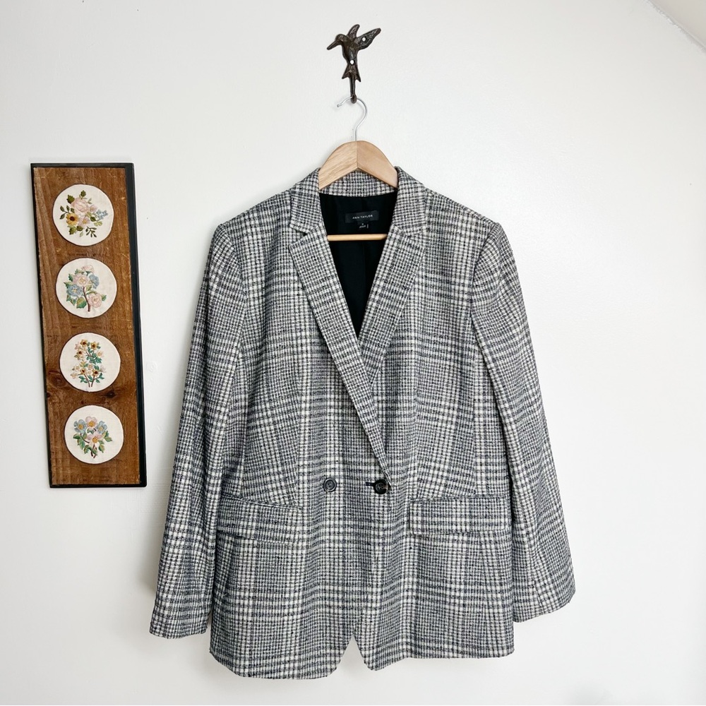 Ann Taylor Black and White Plaid Blazer